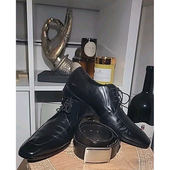 HUGO BOSS Maxero w/ Belt Leather Derby Dress Shoes Black Sz 10.5 Dress Church